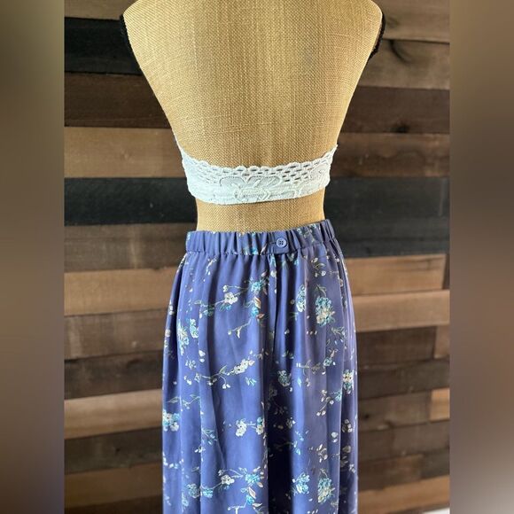 90s Vintage KORET Purple Cottagecore Painted Flowers Elastic Waist Maxi Skirt - Picture 8 of 8
